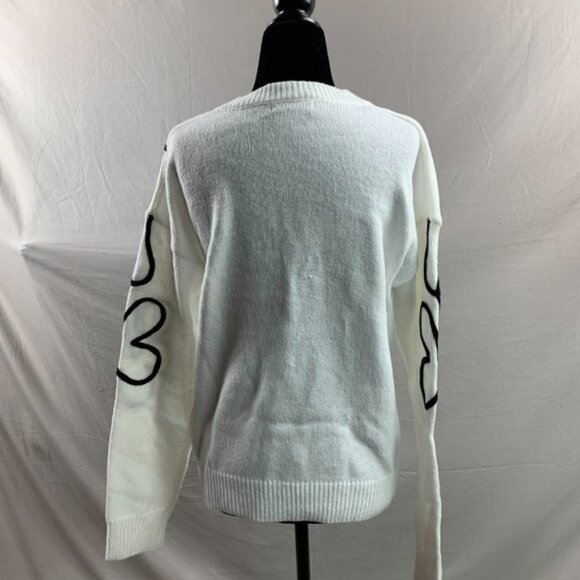 White/Black Floral Pattern Drop Shoulder Sweater - Picture 9 of 9